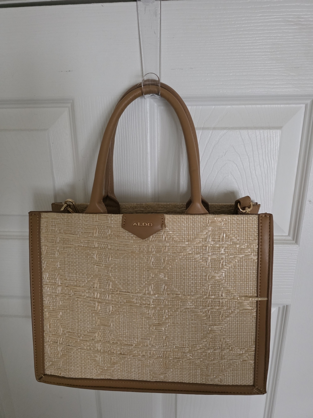 ALDO Straw Woven Structured Tote Bag Crossbody Tan & Natural Summer Purse